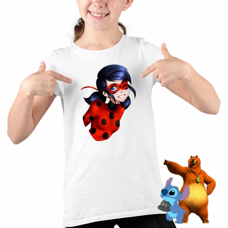 Fashion, accesorii si bijuterii - Copii - Imbracaminte copii - Tricouri copii - Tricou Copii Fete Miraculos Buburuza Marinette Ladybug Miraculous CoolTrend, alb, marime L Copii - Infinity.ro