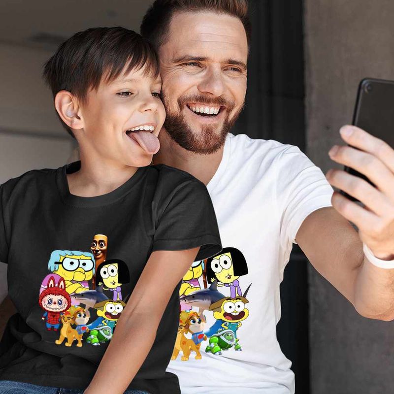 Fashion, accesorii si bijuterii - Copii - Imbracaminte copii - Tricouri copii - Tricou Copii Baieti Familia Green Labubu Paienjenel Tung Sahur Robogobo CoolTrend, alb, marime XL Copii - Infinity.ro