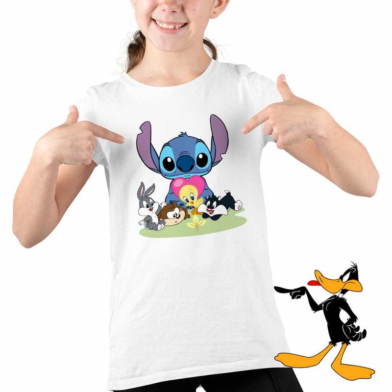 Fashion, accesorii si bijuterii - Copii - Imbracaminte copii - Tricouri copii - Tricou Copii Fete Daffy Duck Stitch Bugs Bunny Tweety Desene Vechi, alb, marime XS Copii - Infinity.ro