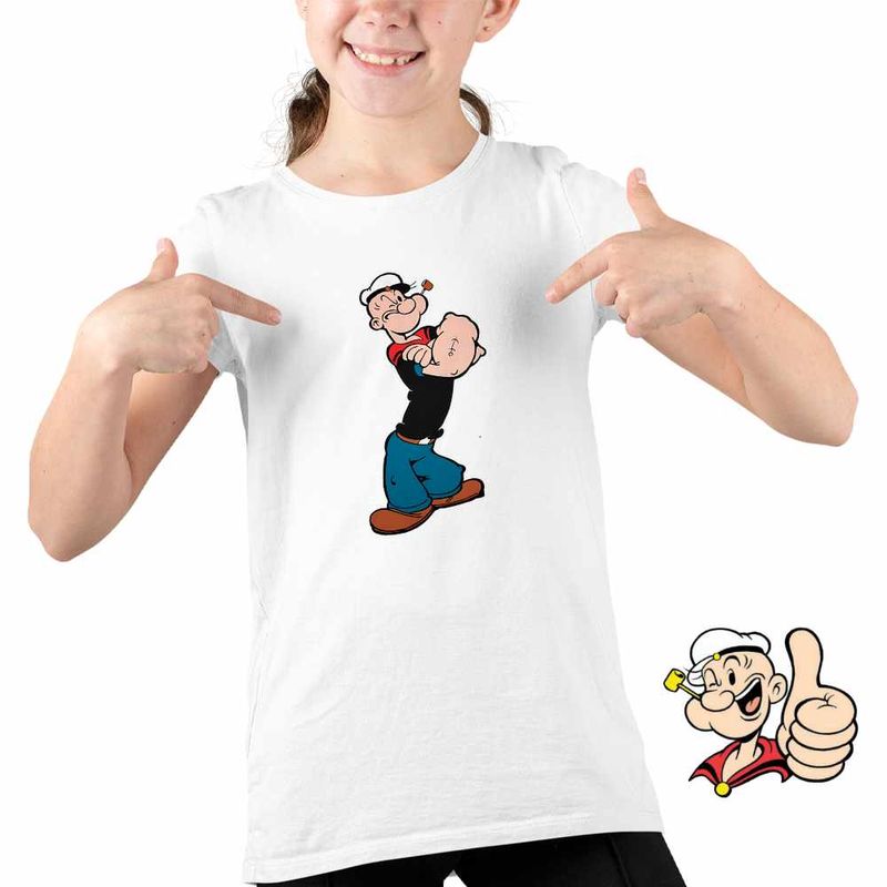 Fashion, accesorii si bijuterii - Copii - Imbracaminte copii - Tricouri copii - Tricou Copii Fete Popeye Marinarul Looney Cartoon Pescar, alb, marime M Copii - Infinity.ro