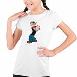 Fashion, accesorii si bijuterii - Copii - Imbracaminte copii - Tricouri copii - Tricou Copii Fete Popeye Marinarul Looney Cartoon Pescar, alb, marime M Copii - Infinity.ro