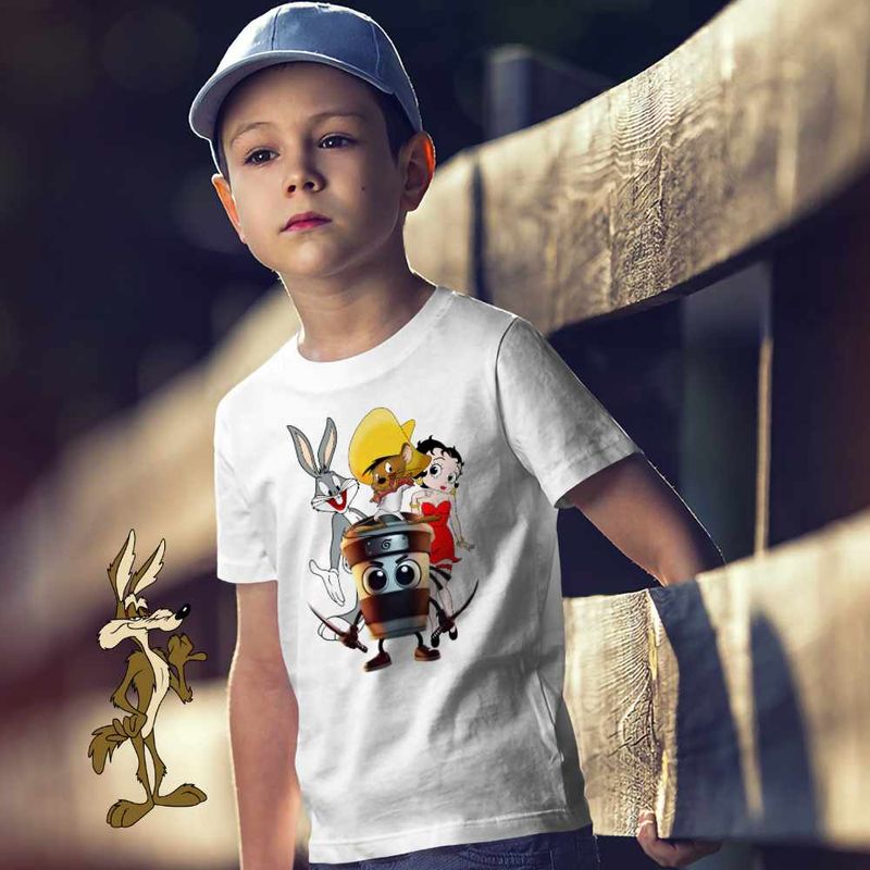 Fashion, accesorii si bijuterii - Copii - Imbracaminte copii - Tricouri copii - Tricou Copii Baieti Speedy Gonzales Capucino Asasino Bugs Bunny Betty Boop, alb, marime S Copii - Infinity.ro