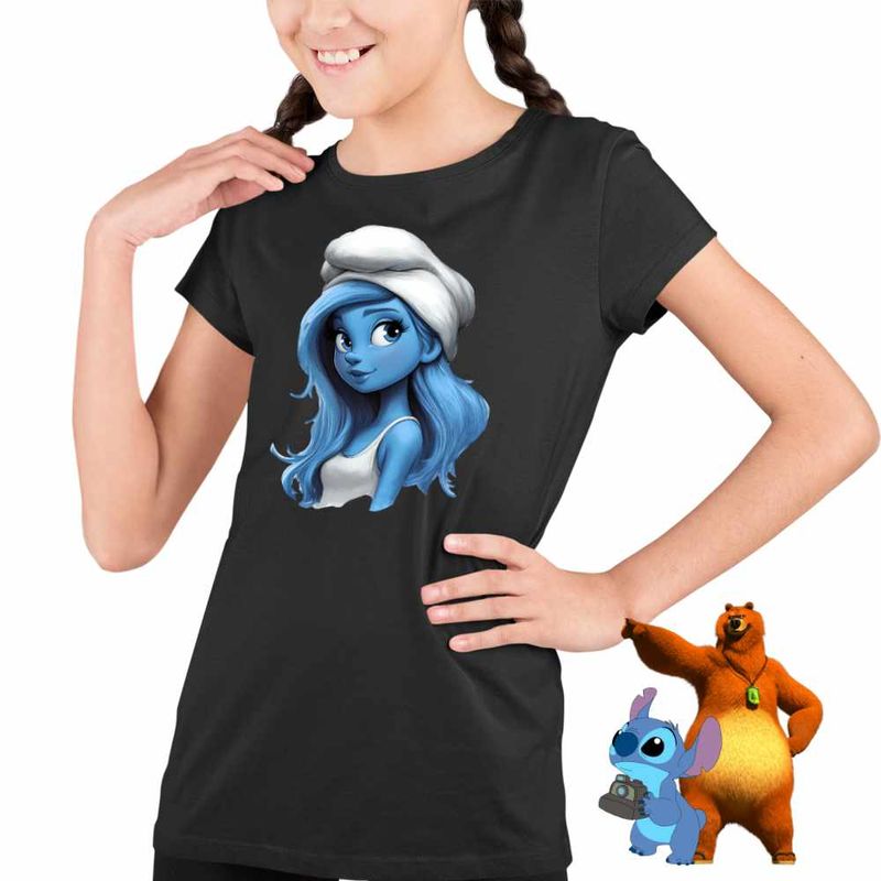 Fashion, accesorii si bijuterii - Copii - Imbracaminte copii - Tricouri copii - Tricou Copii Fete Strumfita Printesa Elf CoolTrend, negru, marime L Copii - Infinity.ro