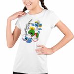 Fashion, accesorii si bijuterii - Copii - Imbracaminte copii - Tricouri copii - Tricou Copii Fete Marvin Stitch Bugs Bunny Strumfita Strumfii, alb, marime L Copii - Infinity.ro