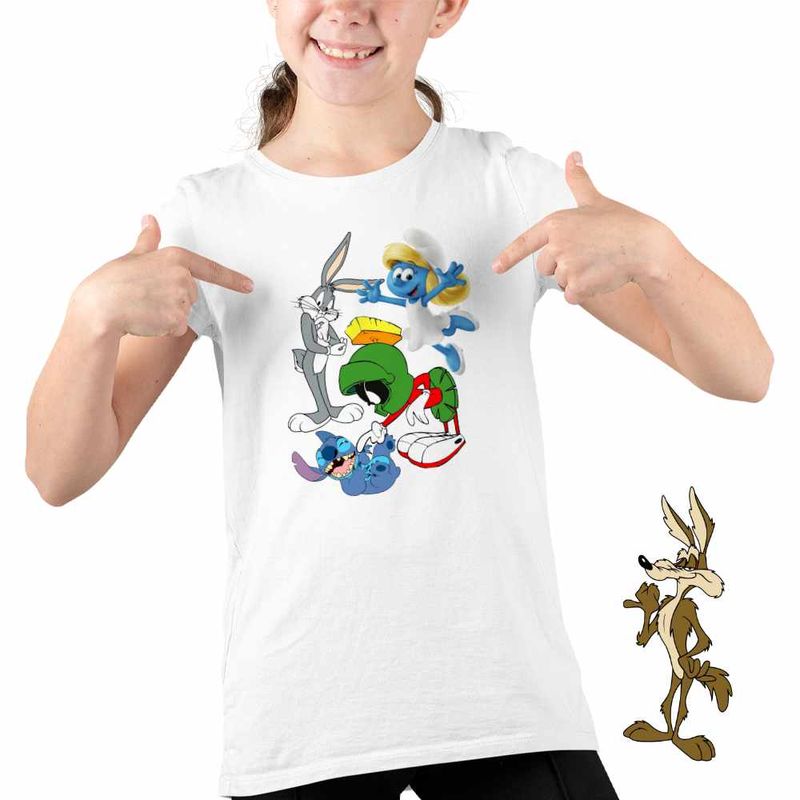 Fashion, accesorii si bijuterii - Copii - Imbracaminte copii - Tricouri copii - Tricou Copii Fete Marvin Stitch Bugs Bunny Strumfita Strumfii, alb, marime L Copii - Infinity.ro