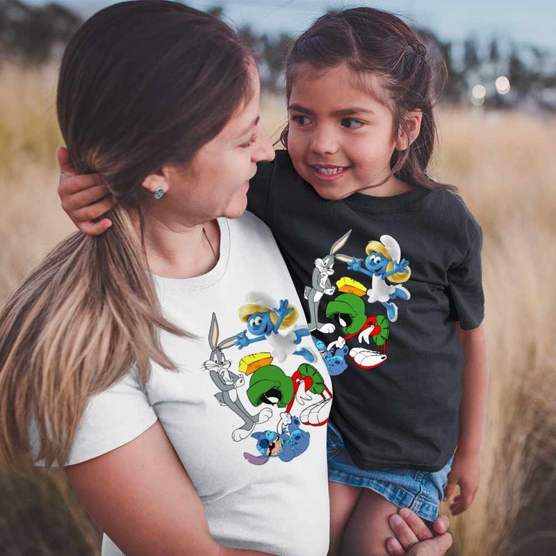 Fashion, accesorii si bijuterii - Copii - Imbracaminte copii - Tricouri copii - Tricou Copii Fete Marvin Stitch Bugs Bunny Strumfita Strumfii, alb, marime L Copii - Infinity.ro