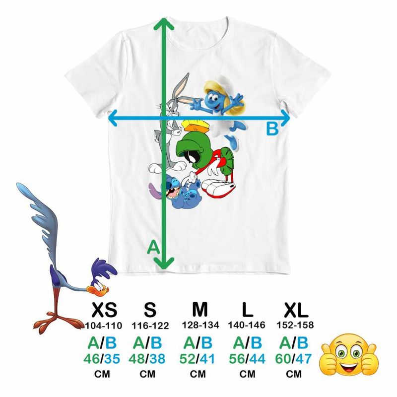 Fashion, accesorii si bijuterii - Copii - Imbracaminte copii - Tricouri copii - Tricou Copii Fete Marvin Stitch Bugs Bunny Strumfita Strumfii, alb, marime L Copii - Infinity.ro