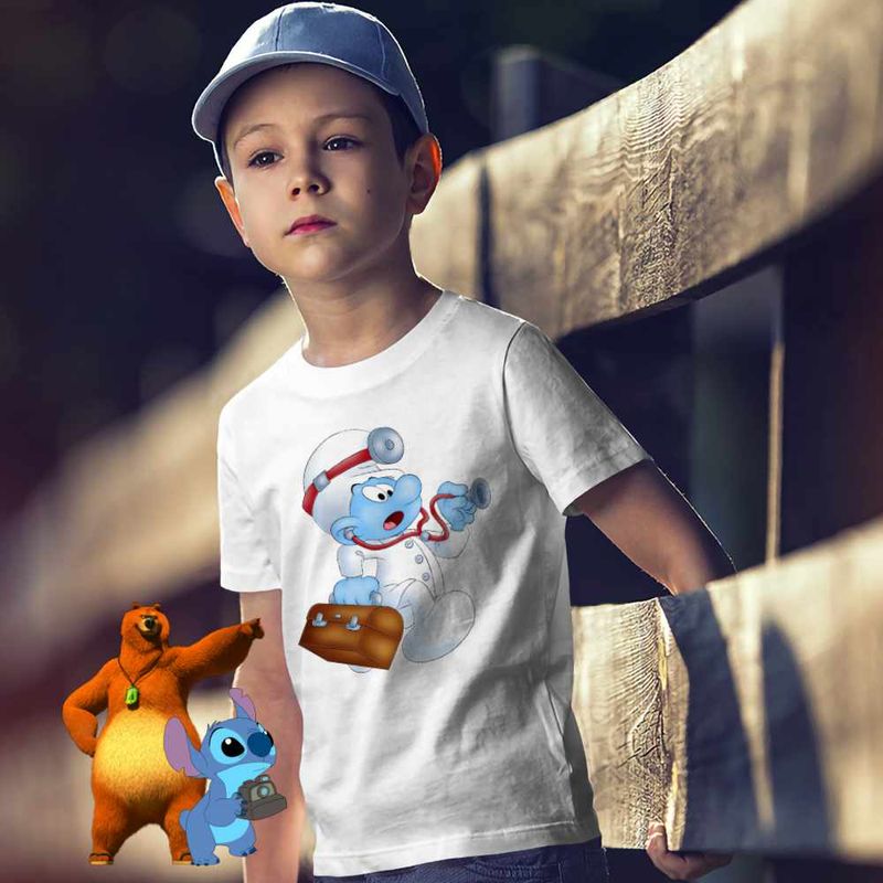 Fashion, accesorii si bijuterii - Copii - Imbracaminte copii - Tricouri copii - Tricou Copii Baieti Doctorul Strumfii Urgenta Medic CoolTrend, alb, marime XL Copii - Infinity.ro