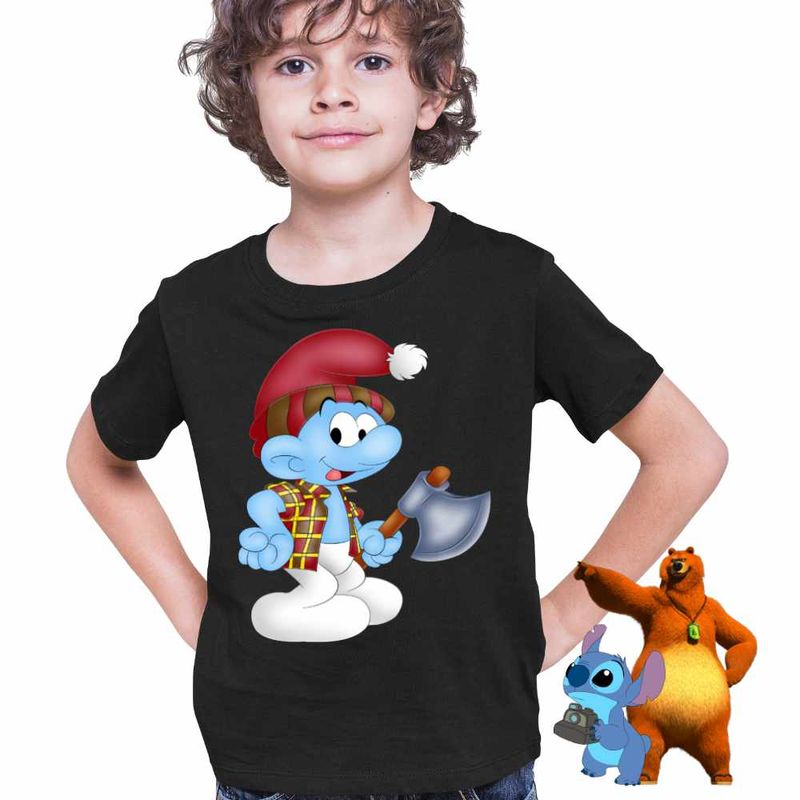 Fashion, accesorii si bijuterii - Copii - Imbracaminte copii - Tricouri copii - Tricou Copii Baieti Strumf Padurarul CoolTrend, negru, marime L Copii - Infinity.ro