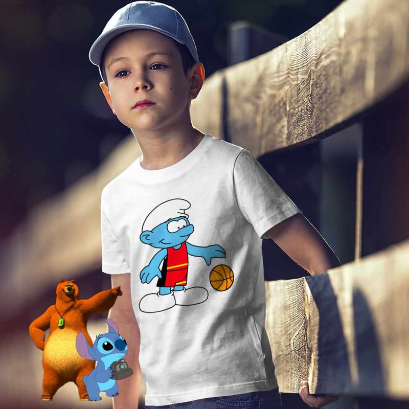 Fashion, accesorii si bijuterii - Copii - Imbracaminte copii - Tricouri copii - Tricou Copii Baieti Strumfii Baschet Strumpii CoolTrend, alb, marime S Copii - Infinity.ro