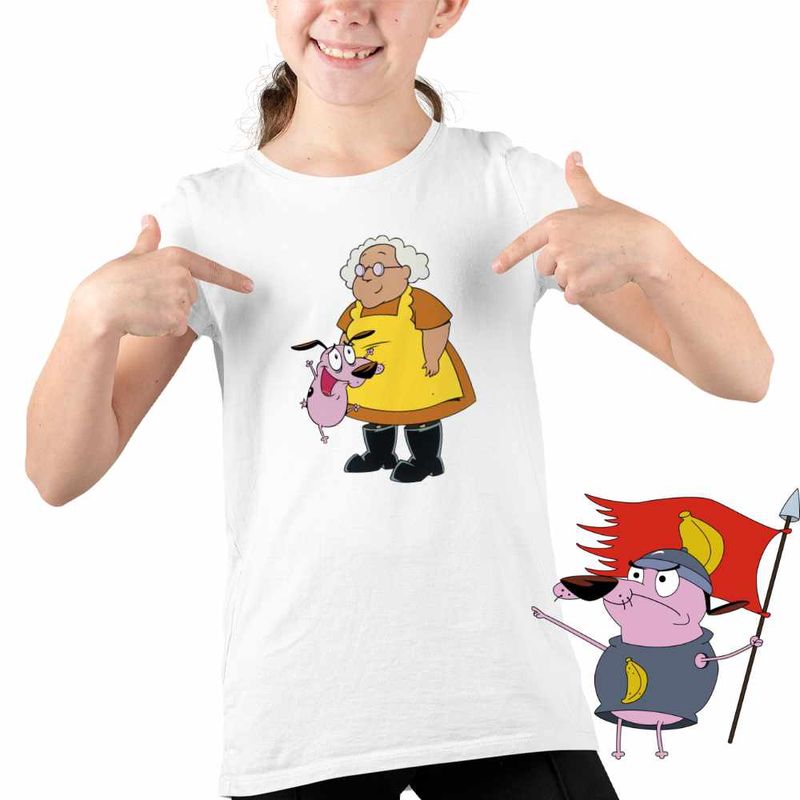Fashion, accesorii si bijuterii - Copii - Imbracaminte copii - Tricouri copii - Tricou Copii Fete Curaj Cainele Fricos Bunica Beagle Catel, alb, marime XL Copii - Infinity.ro