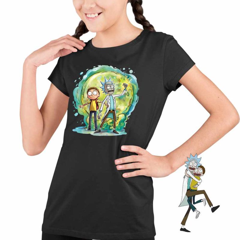Fashion, accesorii si bijuterii - Copii - Imbracaminte copii - Tricouri copii - Tricou Copii Fete Rick and Morty Planete Spatiu, negru, marime S Copii - Infinity.ro