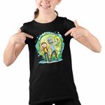 Fashion, accesorii si bijuterii - Copii - Imbracaminte copii - Tricouri copii - Tricou Copii Fete Rick and Morty Planete Spatiu, negru, marime S Copii - Infinity.ro