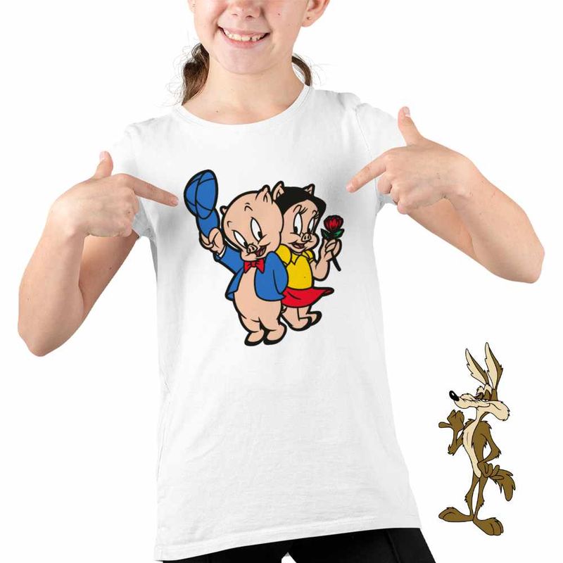 Fashion, accesorii si bijuterii - Copii - Imbracaminte copii - Tricouri copii - Tricou Copii Fete Porky Petunia Looney Tunes, alb, marime M Copii - Infinity.ro