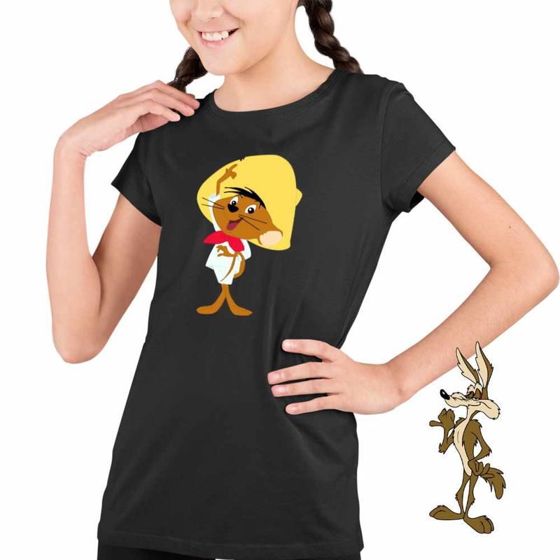 Fashion, accesorii si bijuterii - Copii - Imbracaminte copii - Tricouri copii - Tricou Copii Fete Speedy Gonzales Looney Tunes, negru, marime M Copii - Infinity.ro