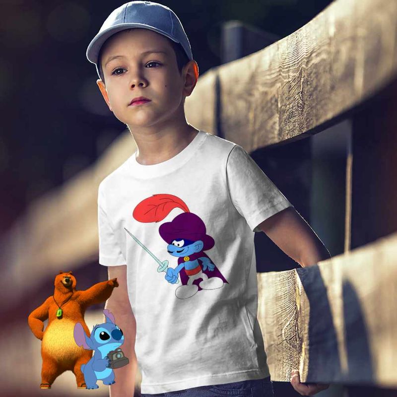 Fashion, accesorii si bijuterii - Copii - Imbracaminte copii - Tricouri copii - Tricou Copii Baieti Strumfii Zorro Spadasin Spaniol CoolTrend, alb, marime S Copii - Infinity.ro