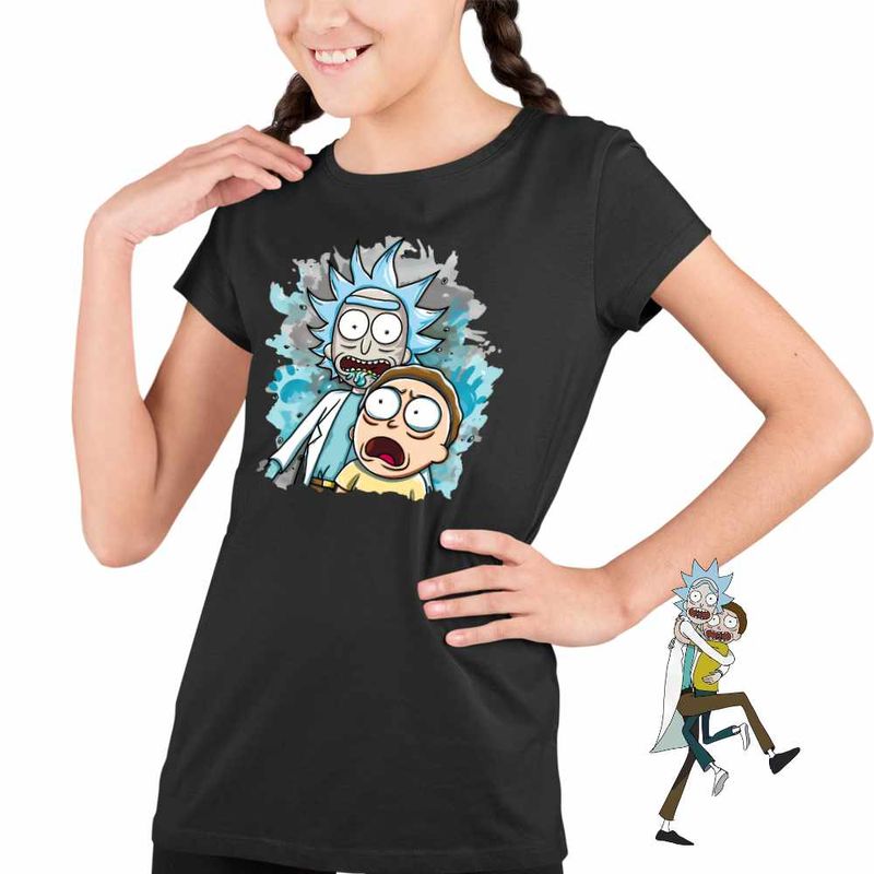 Fashion, accesorii si bijuterii - Copii - Imbracaminte copii - Tricouri copii - Tricou Copii Fete Rick and Morty Cercetator Nepot Asistent, negru, marime S Copii - Infinity.ro