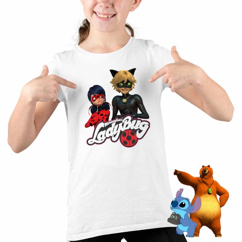 Fashion, accesorii si bijuterii - Copii - Imbracaminte copii - Tricouri copii - Tricou Copii Fete Miraculos Buburuza Motanul Noir CoolTrend, alb, marime XL Copii - Infinity.ro