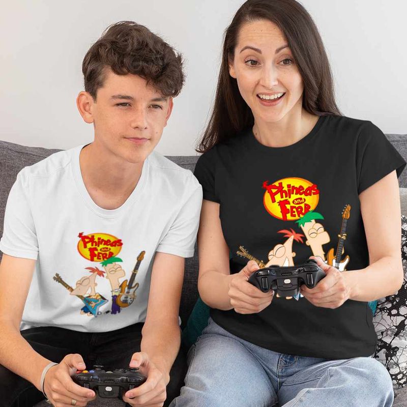 Fashion, accesorii si bijuterii - Copii - Imbracaminte copii - Tricouri copii - Tricou Copii Baieti Phineas and Ferb Chitara Trupa CoolTrend, negru, marime XS Copii - Infinity.ro