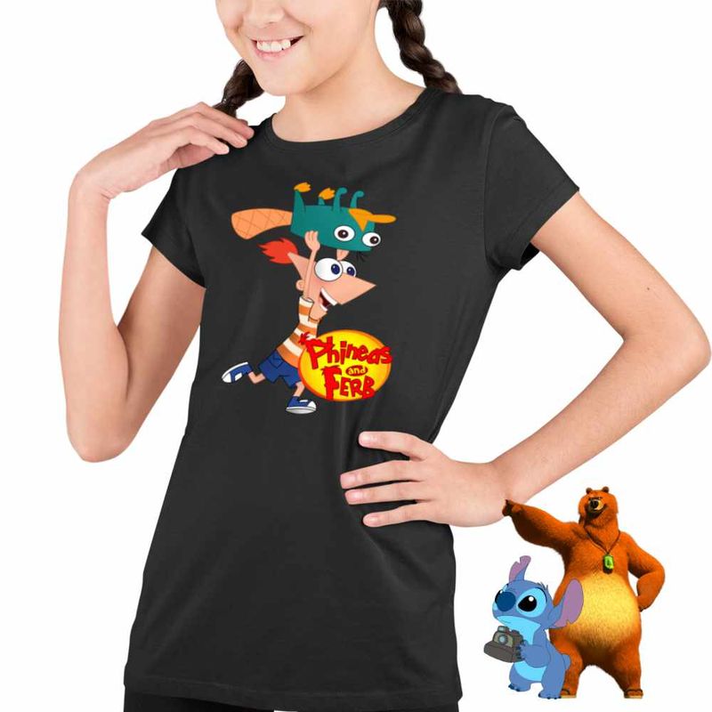 Fashion, accesorii si bijuterii - Copii - Imbracaminte copii - Tricouri copii - Tricou Copii Fete Phineas si Ferb Dublat Perry Alearga CoolTrend, negru, marime S Copii - Infinity.ro