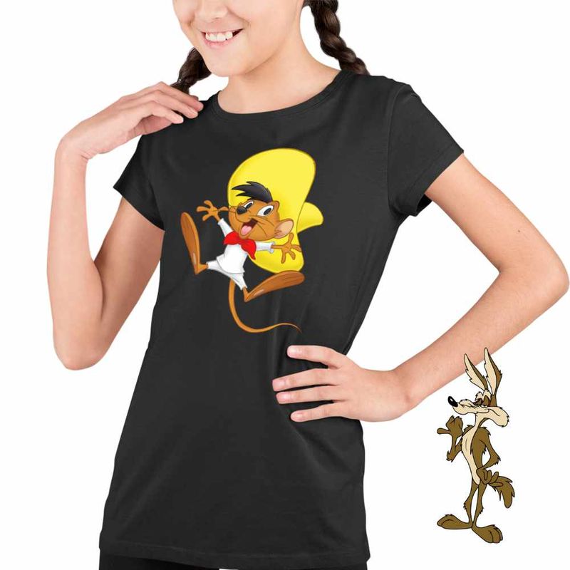 Fashion, accesorii si bijuterii - Copii - Imbracaminte copii - Tricouri copii - Tricou Copii Fete Speedy Gonzalez Looney Tunes, negru, marime XL Copii - Infinity.ro