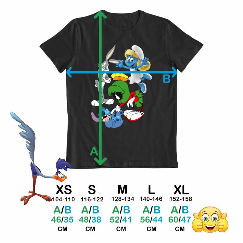 Fashion, accesorii si bijuterii - Copii - Imbracaminte copii - Tricouri copii - Tricou Copii Baieti Marvin Stitch Bugs Bunny Strumfita Strumfii, negru, marime XL Copii - Infinity.ro