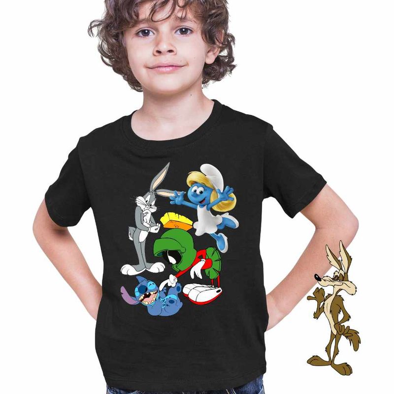 Fashion, accesorii si bijuterii - Copii - Imbracaminte copii - Tricouri copii - Tricou Copii Baieti Marvin Stitch Bugs Bunny Strumfita Strumfii, negru, marime XL Copii - Infinity.ro