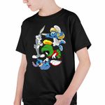 Fashion, accesorii si bijuterii - Copii - Imbracaminte copii - Tricouri copii - Tricou Copii Baieti Marvin Stitch Bugs Bunny Strumfita Strumfii, negru, marime XL Copii - Infinity.ro