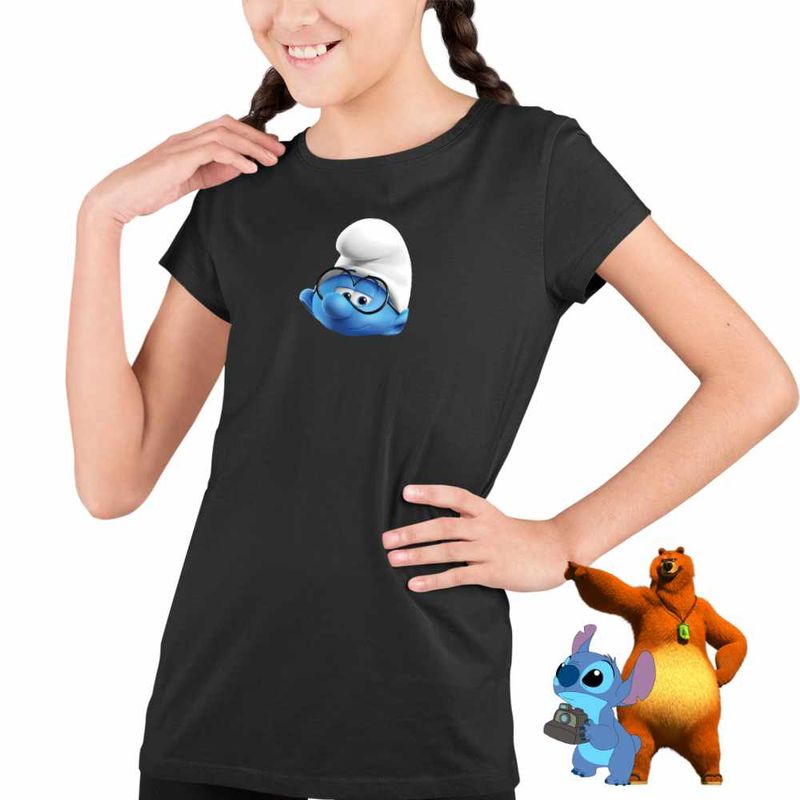 Fashion, accesorii si bijuterii - Copii - Imbracaminte copii - Tricouri copii - Tricou Copii Fete Strumfii Istetul CoolTrend, negru, marime L Copii - Infinity.ro