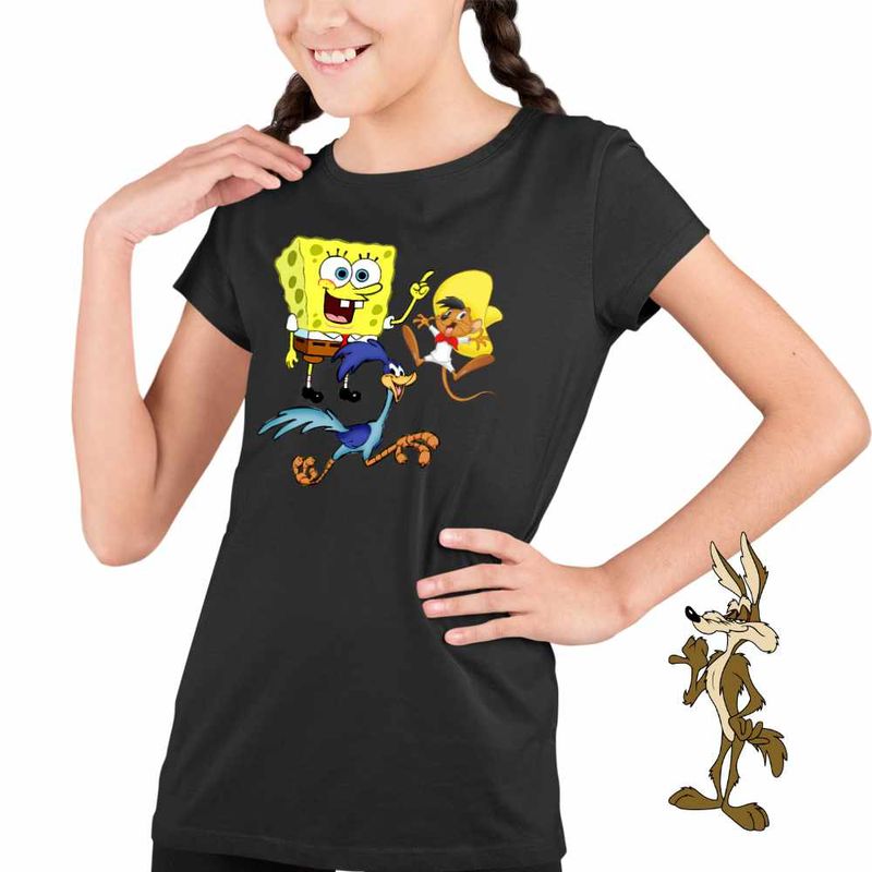 Fashion, accesorii si bijuterii - Copii - Imbracaminte copii - Tricouri copii - Tricou Copii Fete Speedy Gonzales SpongeBob Road Runner, negru, marime XL Copii - Infinity.ro