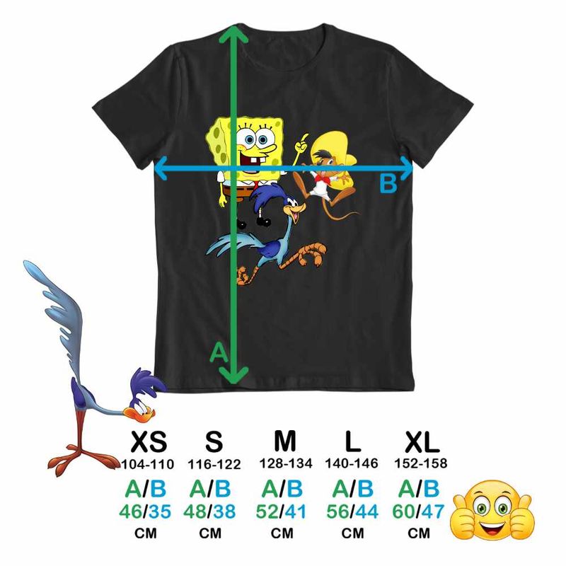 Fashion, accesorii si bijuterii - Copii - Imbracaminte copii - Tricouri copii - Tricou Copii Fete Speedy Gonzales SpongeBob Road Runner, negru, marime XL Copii - Infinity.ro