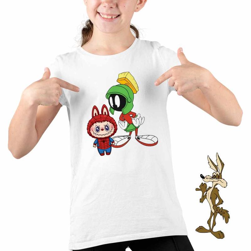 Fashion, accesorii si bijuterii - Copii - Imbracaminte copii - Tricouri copii - Tricou Copii Fete Labubu Spiderman Extraterestru Marvin Looney, alb, marime S Copii - Infinity.ro