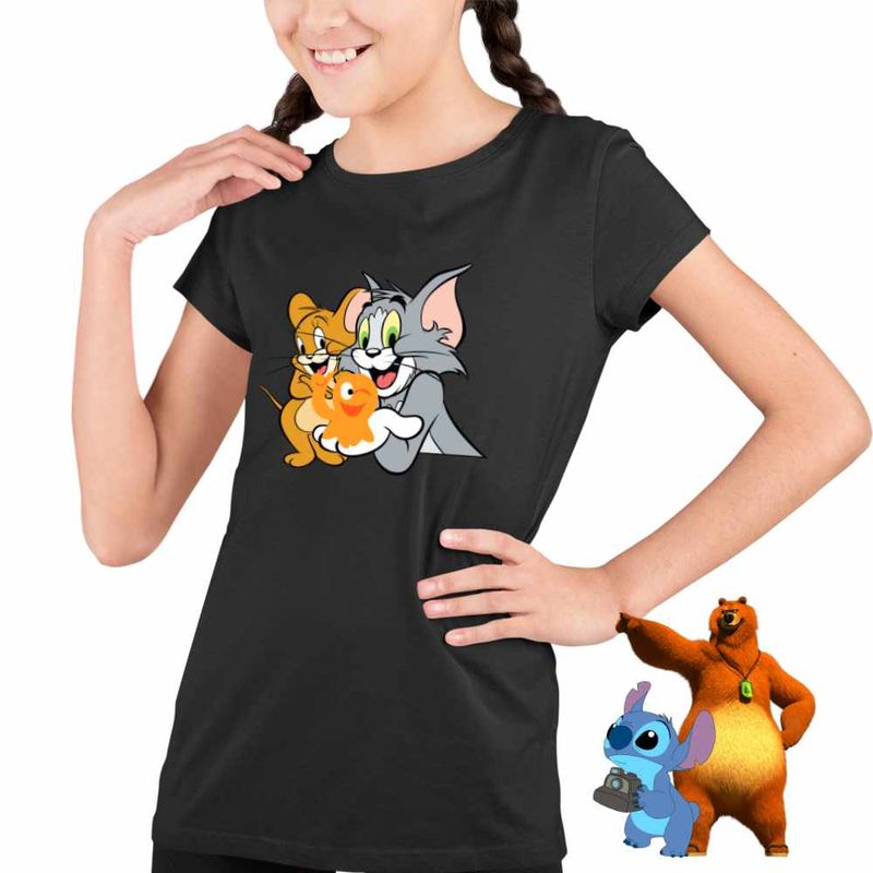 Fashion, accesorii si bijuterii - Copii - Imbracaminte copii - Tricouri copii - Tricou Copii Fete Lamput Tom si Jerry CoolTrend, negru, marime S Copii - Infinity.ro
