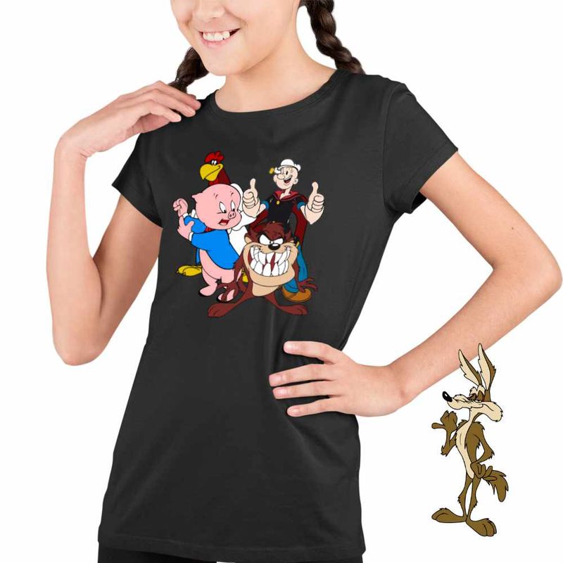Fashion, accesorii si bijuterii - Copii - Imbracaminte copii - Tricouri copii - Tricou Copii Fete Foghorn Taz Popey Porky Looney Tunes, negru, marime L Copii - Infinity.ro