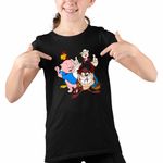Fashion, accesorii si bijuterii - Copii - Imbracaminte copii - Tricouri copii - Tricou Copii Fete Foghorn Taz Popey Porky Looney Tunes, negru, marime L Copii - Infinity.ro