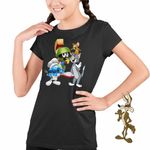 Fashion, accesorii si bijuterii - Copii - Imbracaminte copii - Tricouri copii - Tricou Copii Fete Marvin Strumfii Tom Jerry Martian Bucatar, negru, marime S Copii - Infinity.ro