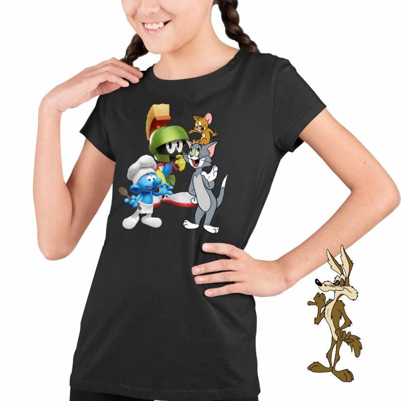 Fashion, accesorii si bijuterii - Copii - Imbracaminte copii - Tricouri copii - Tricou Copii Fete Marvin Strumfii Tom Jerry Martian Bucatar, negru, marime S Copii - Infinity.ro