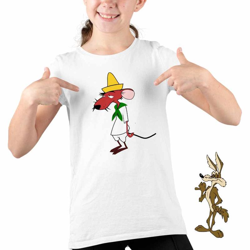 Fashion, accesorii si bijuterii - Copii - Imbracaminte copii - Tricouri copii - Tricou Copii Fete Rodriguez Slowpoke Speedy Gonzales, alb, marime L Copii - Infinity.ro