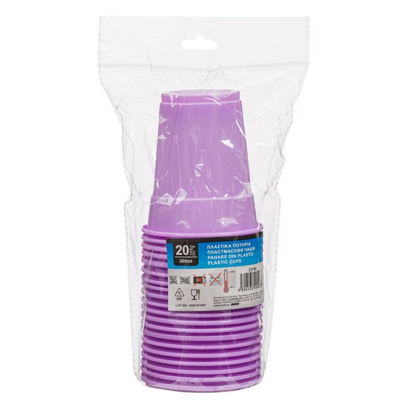 Ingrijire personala si Cosmetice - Dezinfectante - Manusi unica folosinta - Set 20 Pahare de Plastic Lila, 300 ml, de Unica Folosinta - Infinity.ro