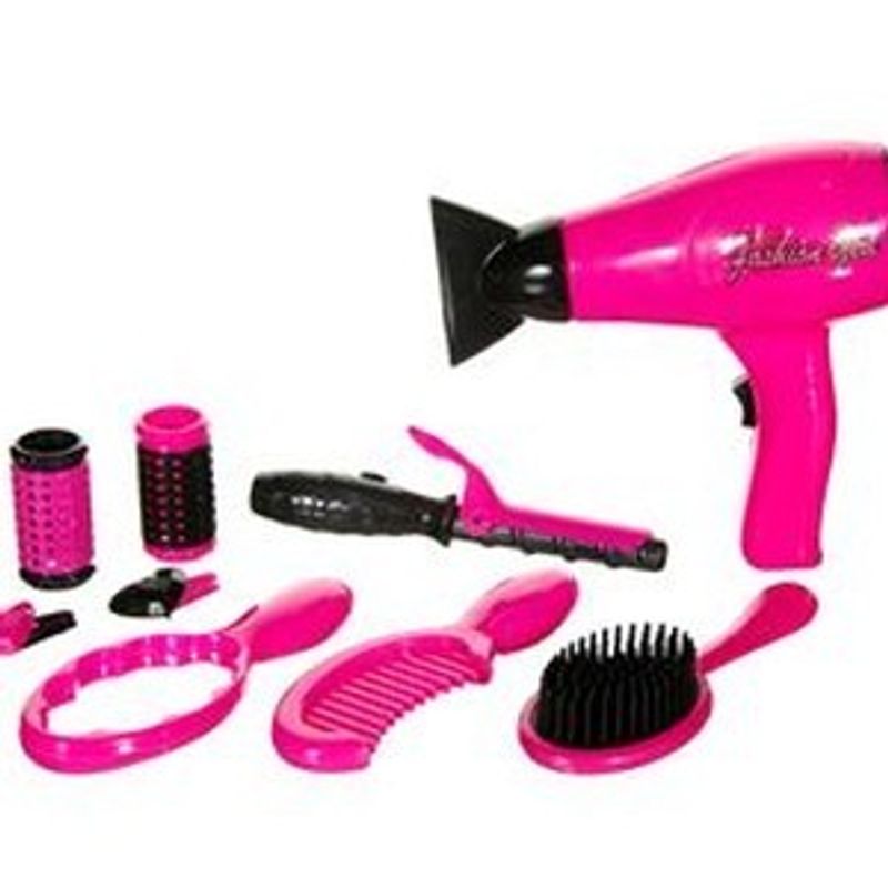 Jucarii, Copii si Bebe - Jucarii si jocuri - Jucarii de rol - Frumusete, bijuterii si accesorii fetite - Set Coafor Uscator de Par & Accesorii pentru Copii - 9 piese - Infinity.ro