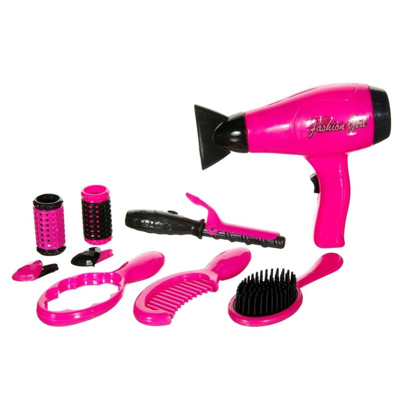 Jucarii, Copii si Bebe - Jucarii si jocuri - Jucarii de rol - Frumusete, bijuterii si accesorii fetite - Set Coafor Uscator de Par & Accesorii pentru Copii - 9 piese - Infinity.ro