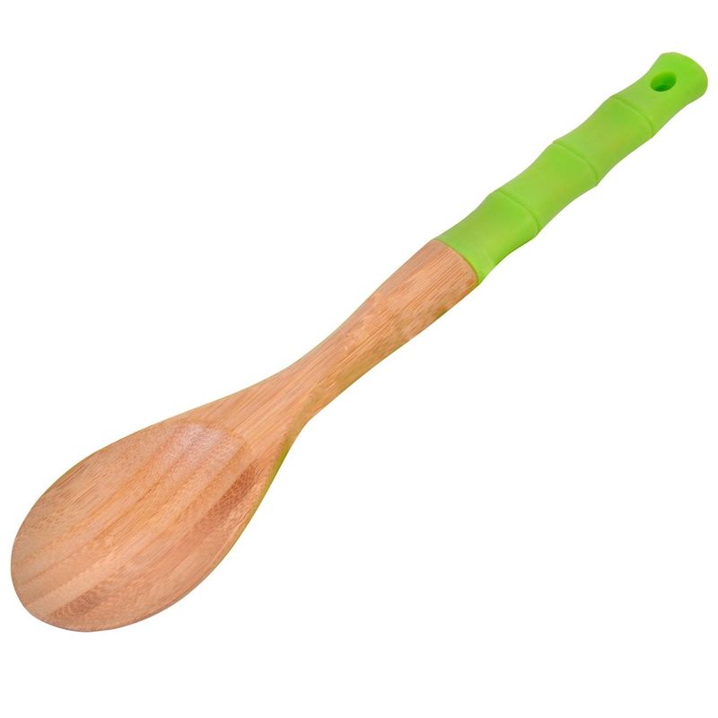 Casa si Gradina - Bucatarie si vesela - Ustensile bucatarie - Polonice, linguri si clesti de bucatarie - Lingura din lemn cu maner din silicon, 30 cm, Verde - Infinity.ro