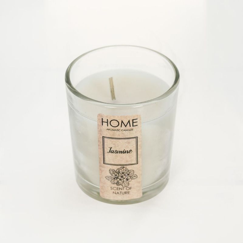 Casa si Gradina - Decoratiuni - Aromaterapie si lumanari - Lumanari si candele - Lumanare parfumata cu aroma de iasomie, in recipient de sticla, 5x6.5 cm, alba - Infinity.ro