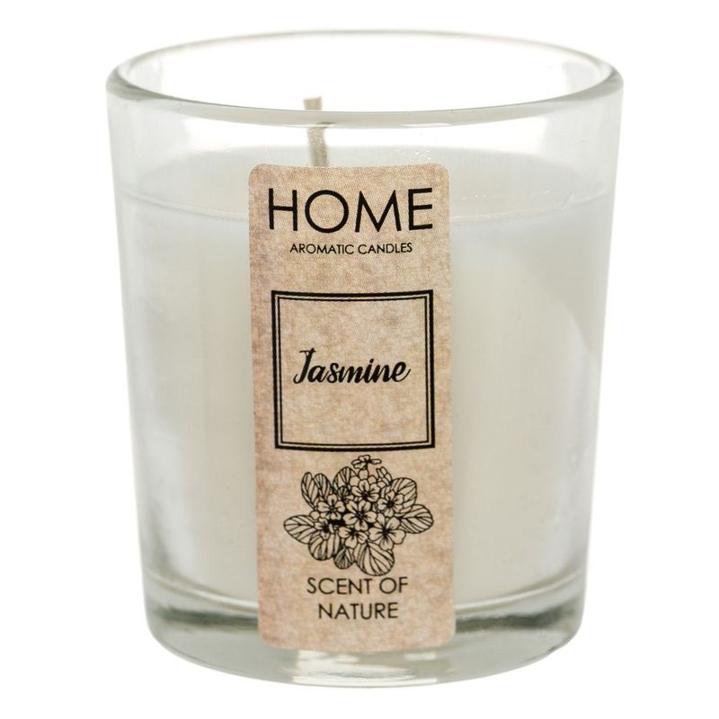 Casa si Gradina - Decoratiuni - Aromaterapie si lumanari - Lumanari si candele - Lumanare parfumata cu aroma de iasomie, in recipient de sticla, 5x6.5 cm, alba - Infinity.ro