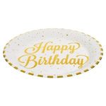 Casa si Gradina - Decoratiuni - Decoratiuni petrecere - Accesorii pentru petrecere - Farfurii de petrecere carton alb cu dungi din folie aurie Happy Birthday - Infinity.ro