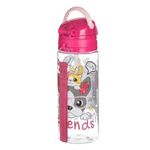 Casa si Gradina - Bucatarie si vesela - Cani si pahare - Sticle - Sticla de apa cu mecanism pop-up, 500 ml, Transparenta, cu design Catel si Pisica - Infinity.ro