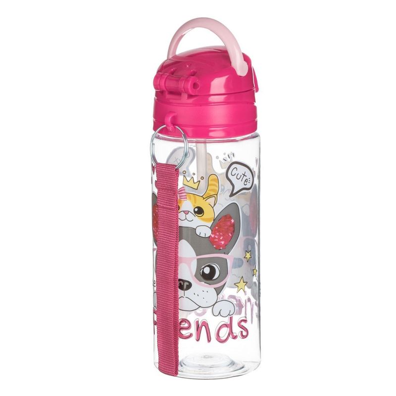Casa si Gradina - Bucatarie si vesela - Cani si pahare - Sticle - Sticla de apa cu mecanism pop-up, 500 ml, Transparenta, cu design Catel si Pisica - Infinity.ro