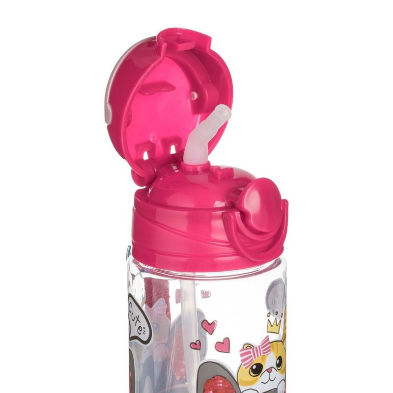 Casa si Gradina - Bucatarie si vesela - Cani si pahare - Sticle - Sticla de apa cu mecanism pop-up, 500 ml, Transparenta, cu design Catel si Pisica - Infinity.ro
