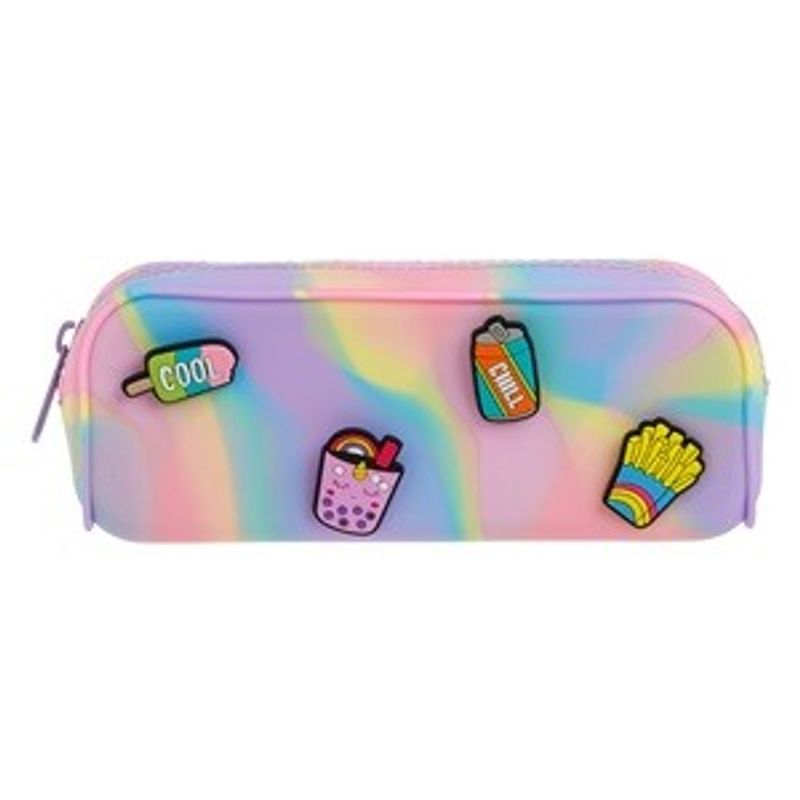 Carti si Birotica - Rechizite - Penare - Penar din Silicon Rainbow cu 4 Insigne Decorative, 18x5x6.7cm - Infinity.ro