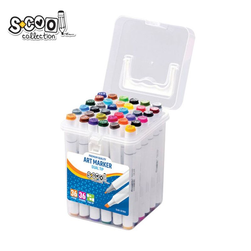 Carti si Birotica - Birotica - Instrumente de scris - Markere si carioci - Set 36 Markere Grafice cu Alcool S-COOL, Doua Capete 3mm-6mm (Subtire si Tesit), Cutie Plastica cu Maner - Infinity.ro
